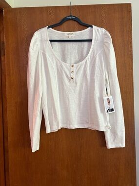 Nation LA White Long-Sleeve Henley Top XXL New